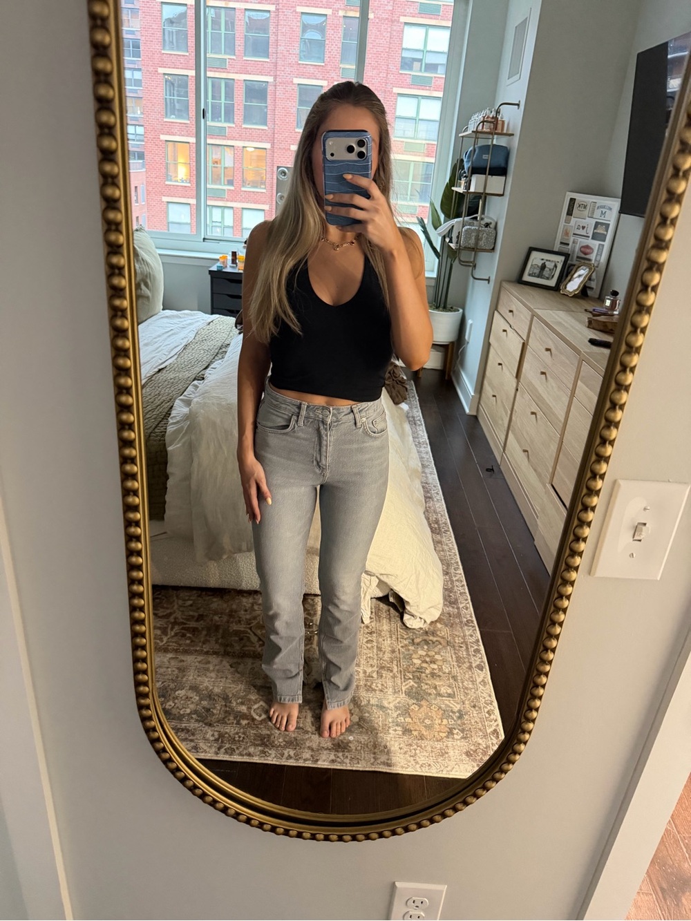 Women's Light Gray Straight-Leg Jeans